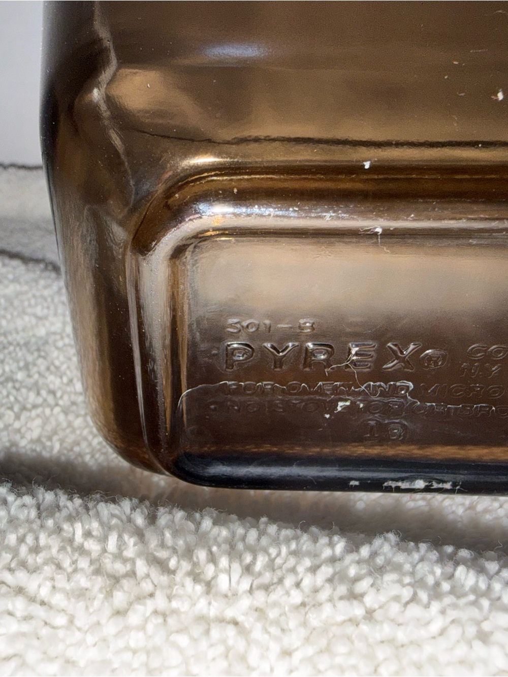 Pyrex Brown Amber Glass Baking Dish with Embossed Logo